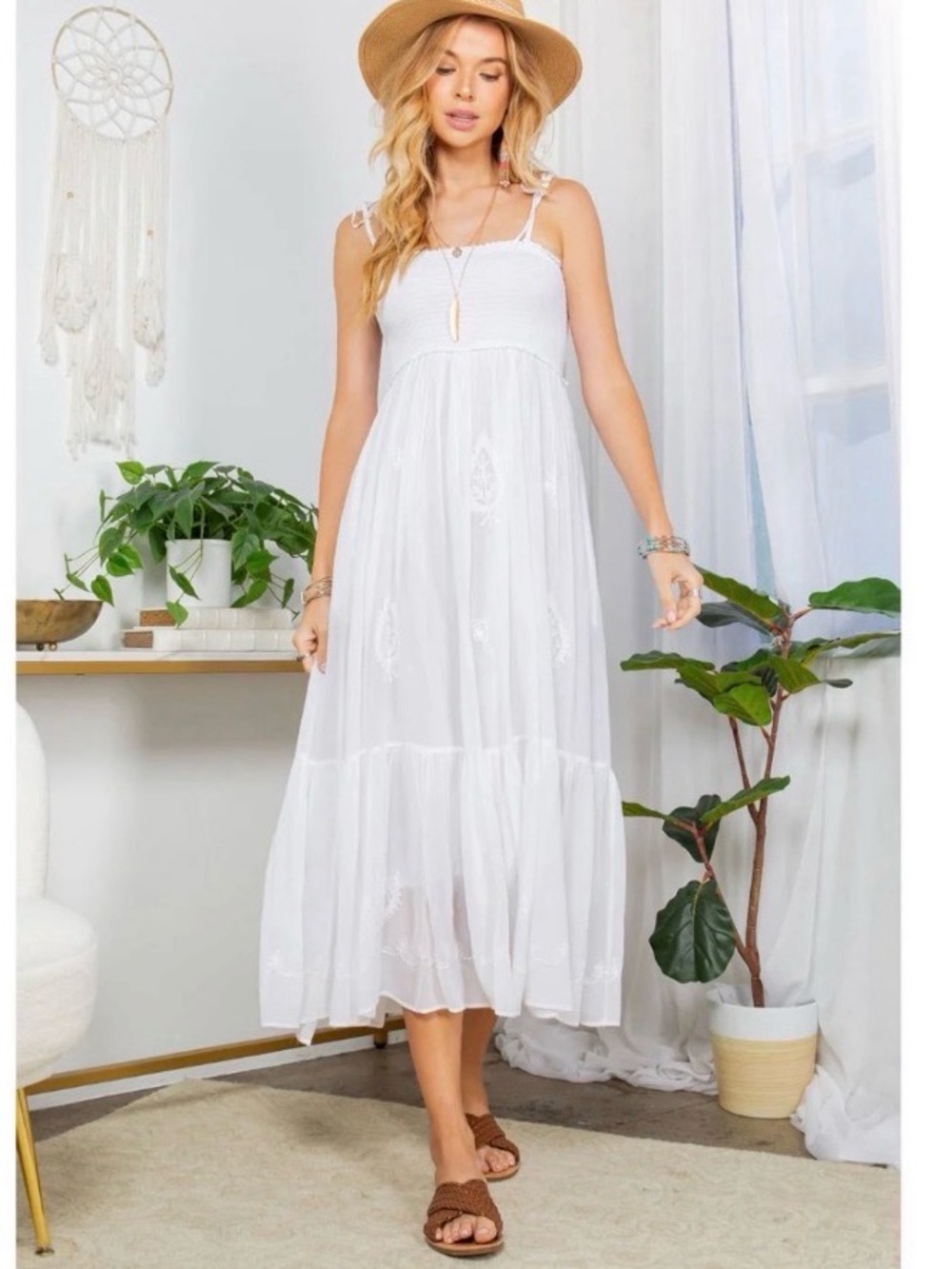 Young Threads Boho Vintage White Dress